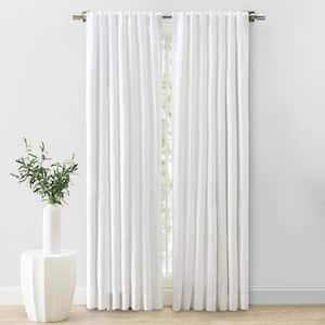 Herringbone White Solid 48 in. W x 96 in. Room Darkening Single Panel Rod Pocket Curtain