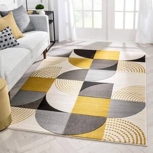 Multicoloured Geometric Sun Room Rug Grey Mat With Mustard Living Room Rugs New 