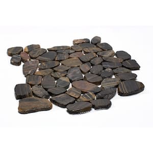 12 in. x 12 in. Striped Sliced High-Polish Pebble Stone Floor and Wall Tile (5.0 sq. ft. / case)