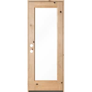 30 in. x 80 in. Rustic Knotty Alder Full-Lite Clear Low-E Unfinished Wood Right-Hand Inswing Exterior Prehung Front Door