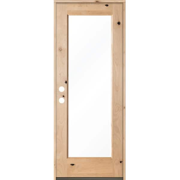 Krosswood Doors 30 in. x 80 in. Rustic Knotty Alder Full-Lite Clear Low-E Unfinished Wood Right-Hand Inswing Exterior Prehung Front Door