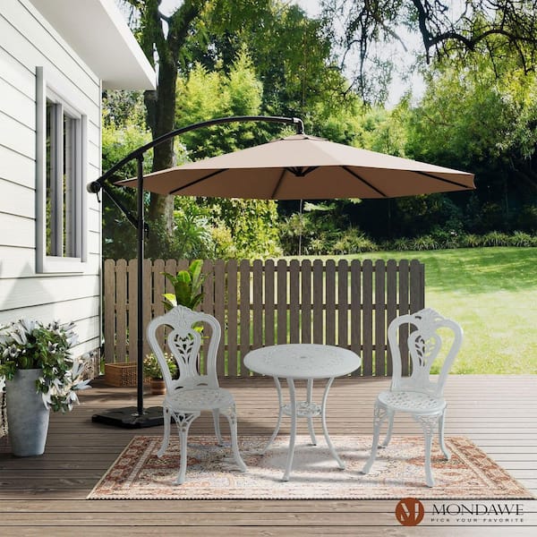 Mondawe 3-Piece White Cast Aluminum Round Standard Height Table Outdoor Patio Bistro Set with 2-Armless Chairs