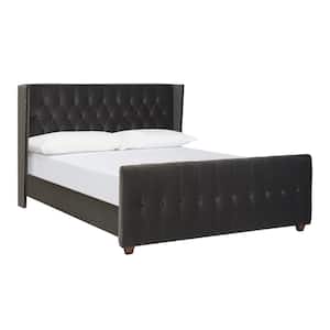 David Dark Charcoal Grey King Upholstered Bed