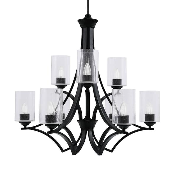 Unbranded Clevelend 9-Light Matte Black Chandelier, Round Chandelier with 4 in. Clear Bubble Glass Shades, No bulbs included