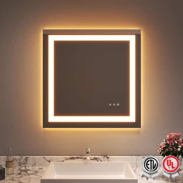 30 in. W x 30 in. H Rectangular Frameless Wall Bathroom Vanity Mirror with Backlit and Front Light