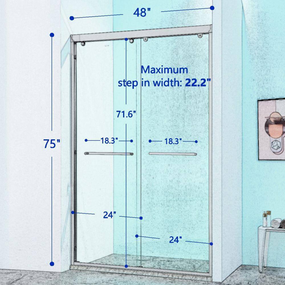 Chrome Aluminum Double Sliding Shower Door with Clear Tempered Glass