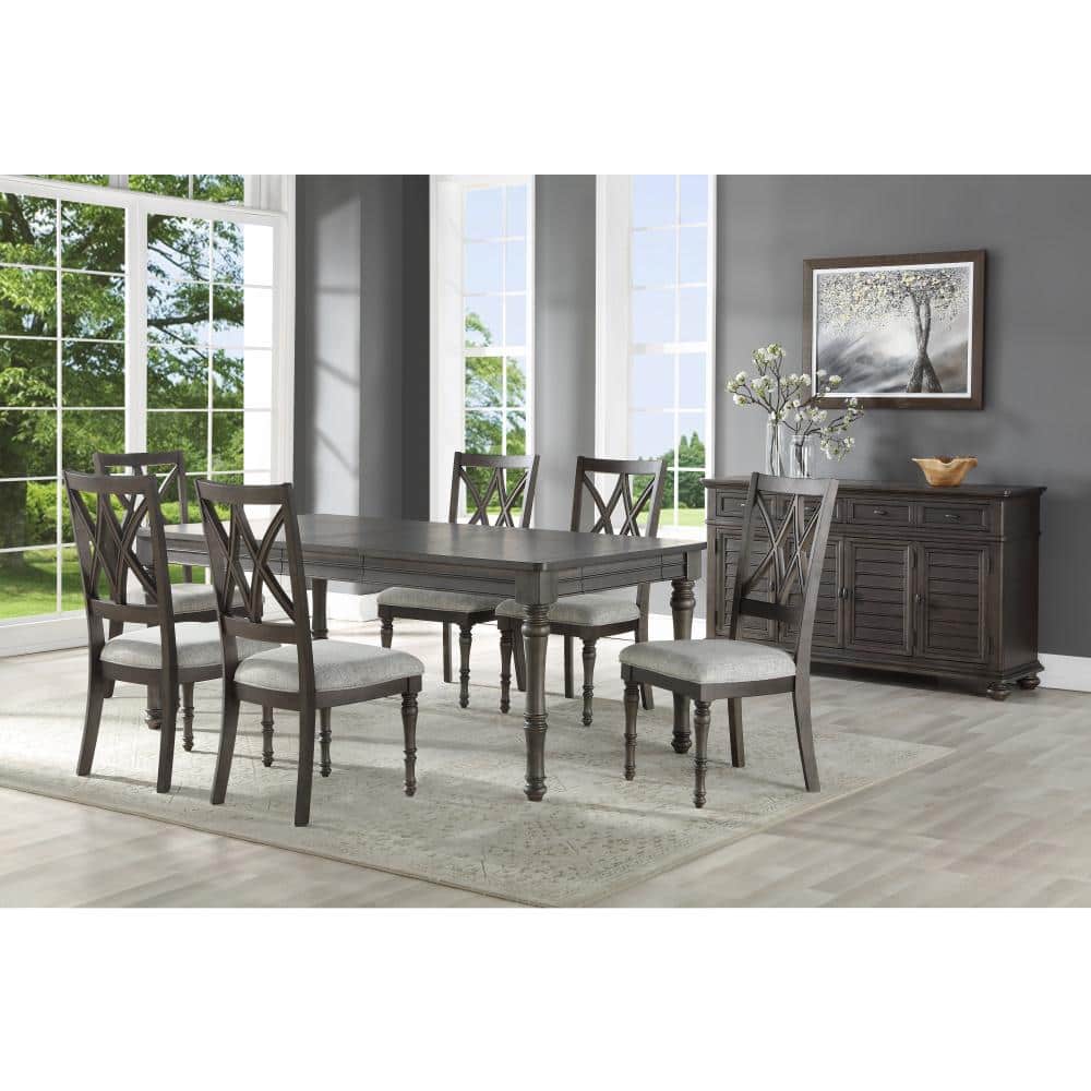 Gray Linen Upholstered Cross Back Side Chair Set