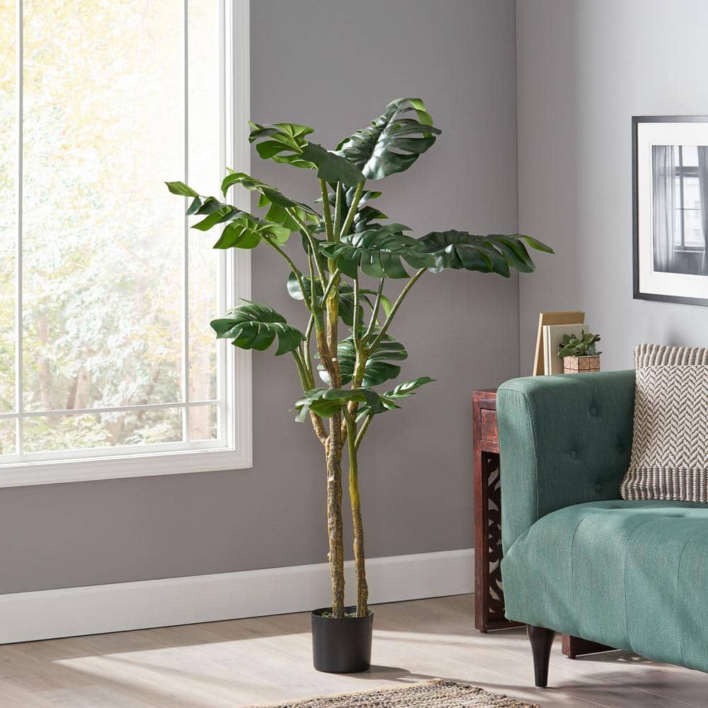 5 ft. Green Island Feel Artificial Monstera Tree in Pot for Home Decor Livi