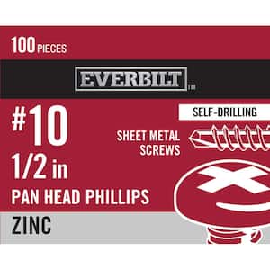 #10 x 1/2 in. Phillips Pan Head Zinc Plated Sheet Metal Screw (100-Pack)