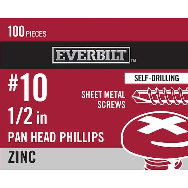 Everbilt #10 x 1/2 in. Phillips Pan Head Zinc Plated Sheet Metal Screw (100-Pack)