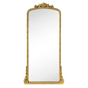 Cummons 30 in. W x 60 in. H Small Baroque Ornate Arched Framed Wall Mounted Bathroom Vanity Mirror in Antiqued Gold