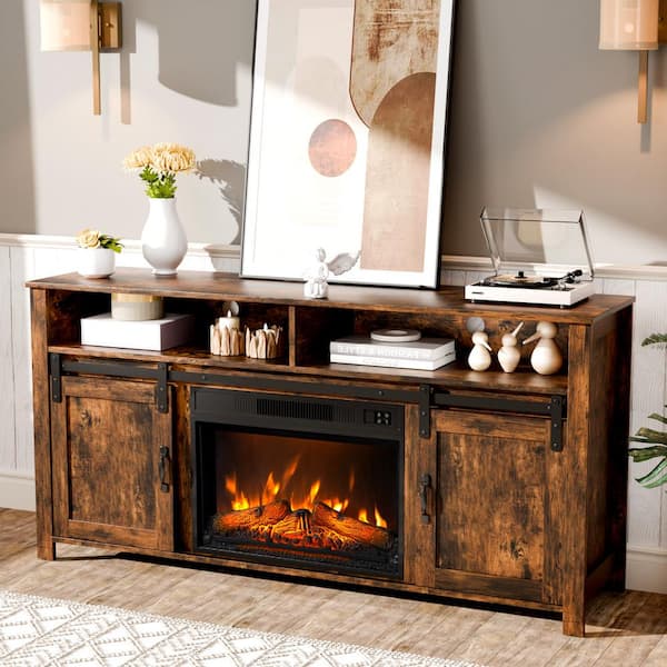 Farmhouse Rustic Brown TV Stand and Entertainment Center Fits TV's Up to 70 in. Not Included Fireplace