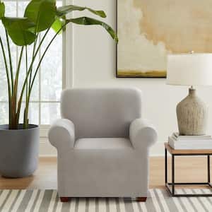 Hampstead Stretch Velvet Light Gray Polyester Chair Slipcover