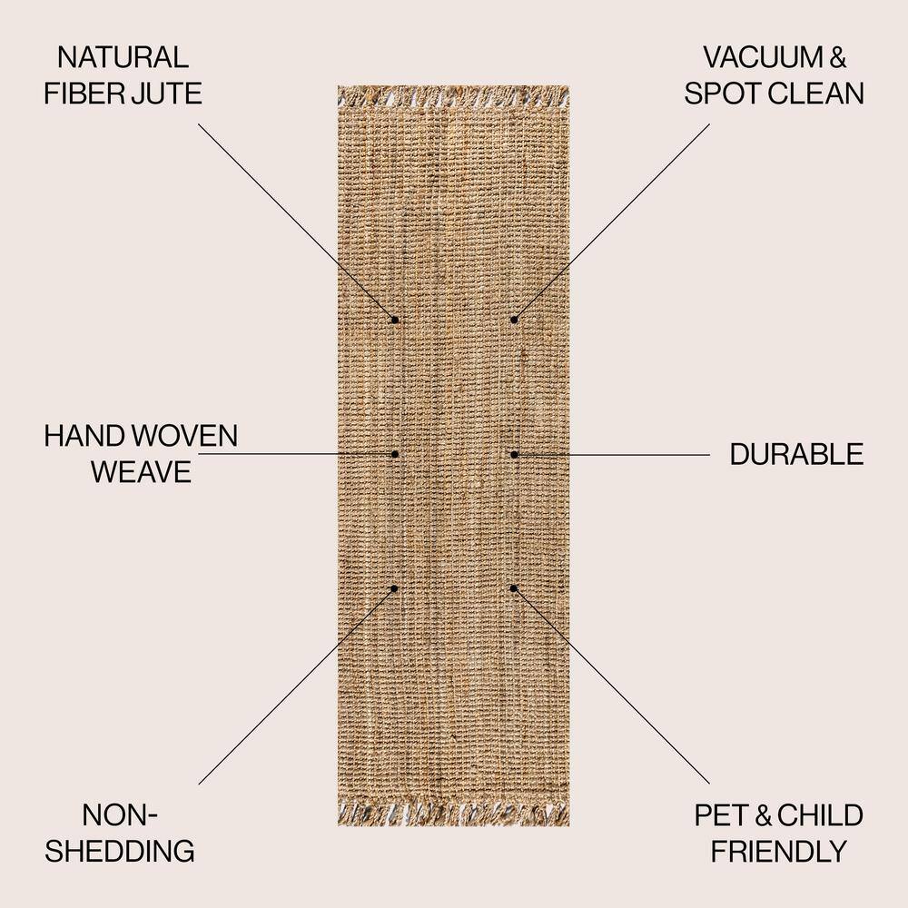 Hand Woven Light Blue Chunky Jute Runner Rug with Fringe