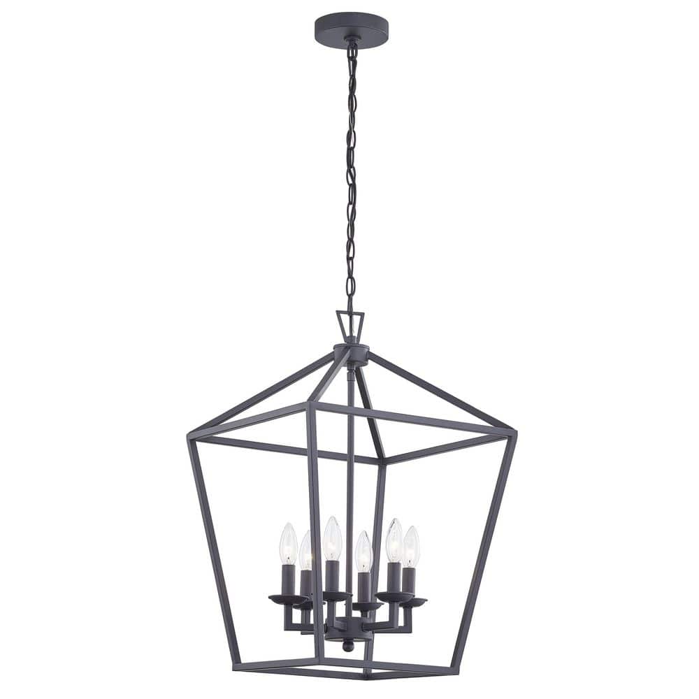 6-Light Lantern Black Cube Interior Pendant Without Shade