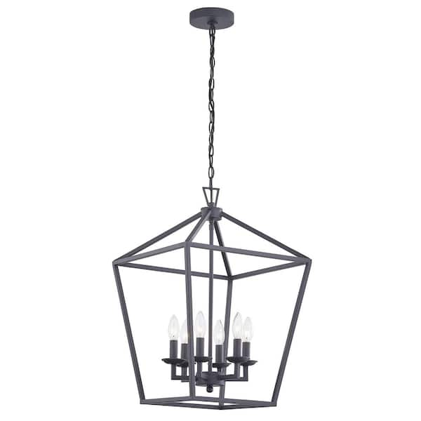 Dawn 6-Light Lantern Black Cube Interior Pendant Without Shade