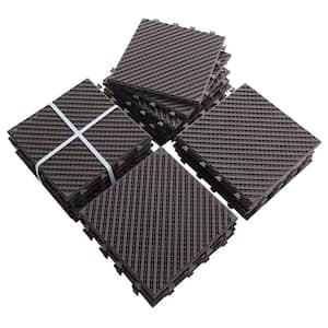 Patio Interlocking Deck Tiles, 12 in.L x 12 in.W Brown Square Composite Tiles, 4-Slat Plastic Flooring Tile (Pack of 27)