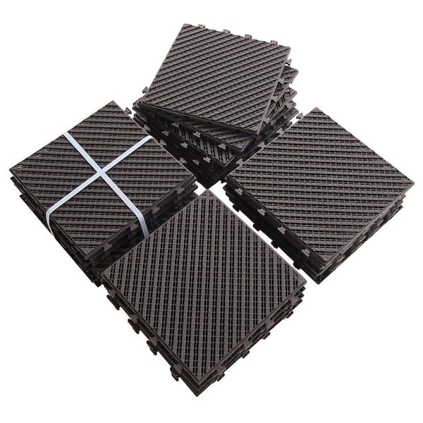 Siavonce Patio Interlocking Deck Tiles, 12 in.L x 12 in.W Brown Square Composite Tiles, 4-Slat Plastic Flooring Tile (Pack of 27)