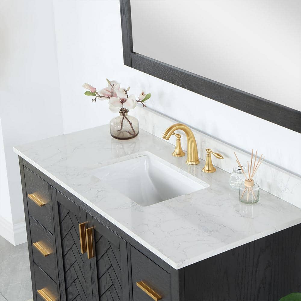 Gazsi 48" Brown Oak Bathroom Vanity with White Stone Countertop
