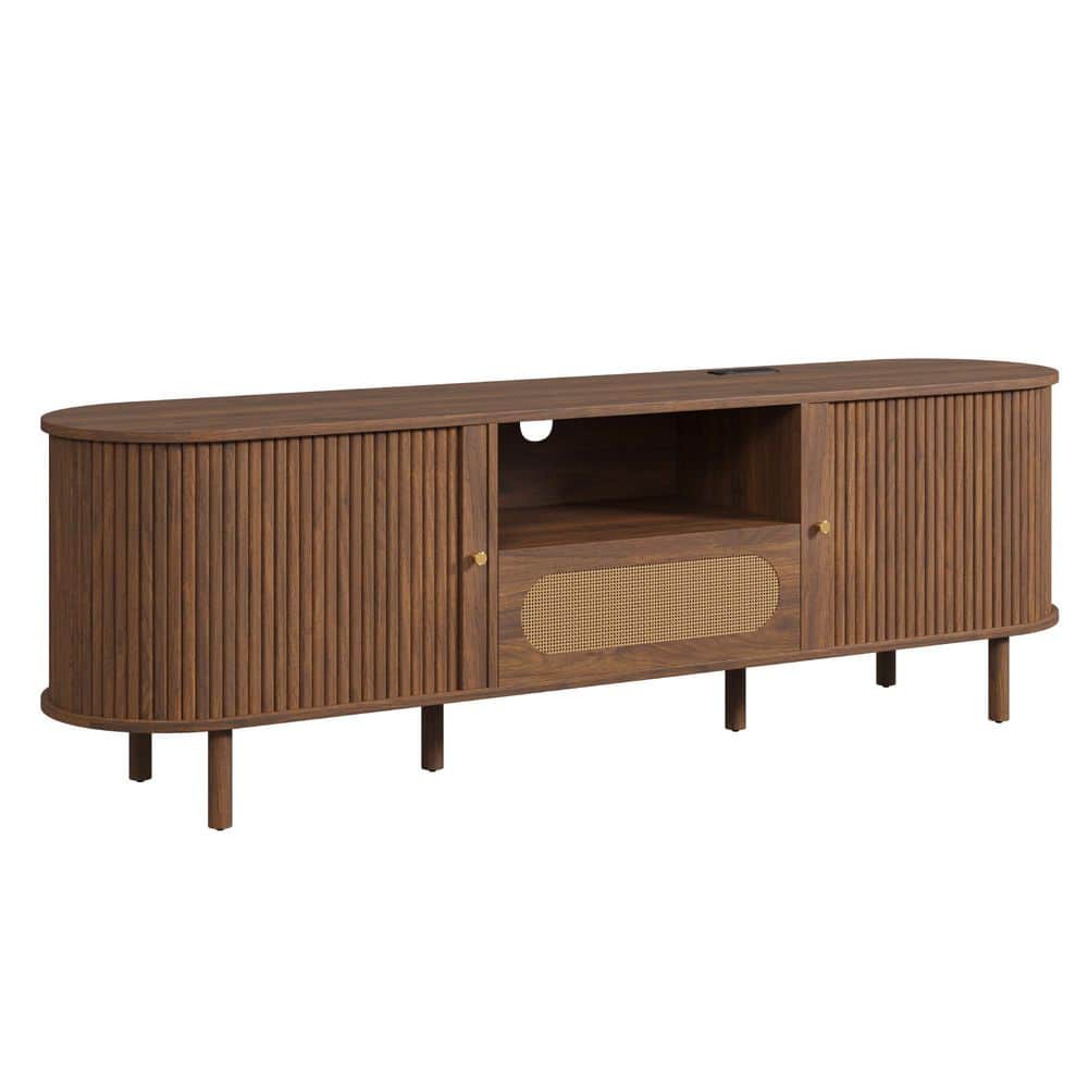 Kiro Mid-Century Modern Walnut 70 in. TV Stand with Fluted Sliding Door, 2 Door 1 Drawer, Power Outlet for 80 in. TVs price history on PriceWatchPro