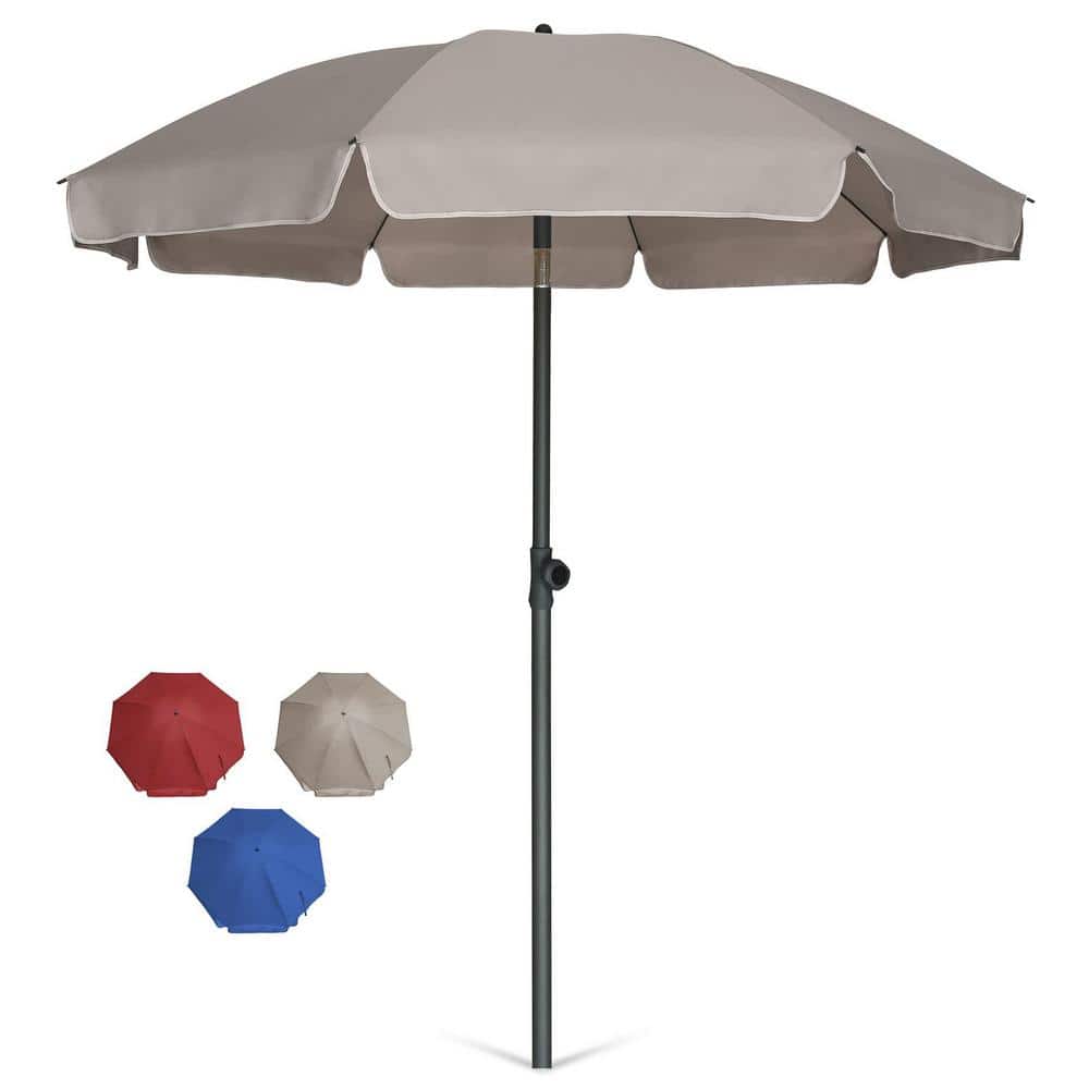 6.5 ft. Steel Market Push-Button Tilt 8 Ribs Patio Umbrella in Beige