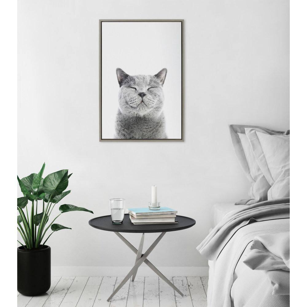 Gray Smiling Cat Canvas Print for Kids Nursery, 23" x 33"