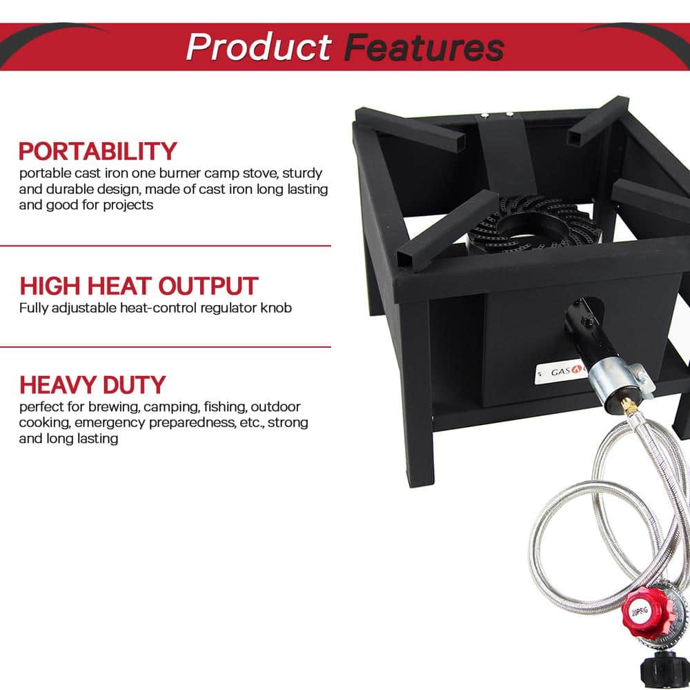Heavy-Duty Black Steel Single Burner Propane Gas Cooker