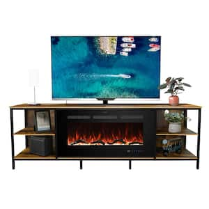 70 in. Electric Fireplace TV Stand with Metal Frame Fits TVs up to 80 in. 13 Flame Colors, Thermostat, Rustic Brown