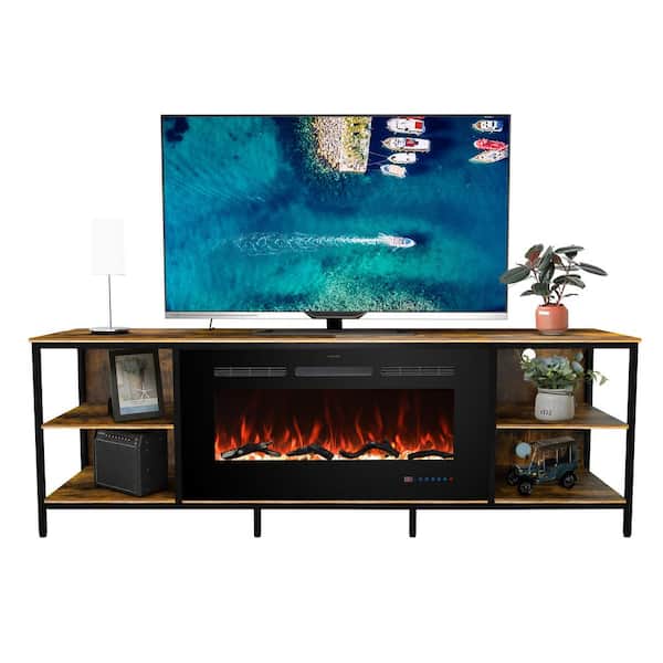 Prismaster ...keeps your home stylish 70 in. Electric Fireplace TV Stand with Metal Frame Fits TVs up to 80 in. 13 Flame Colors, Thermostat, Rustic Brown