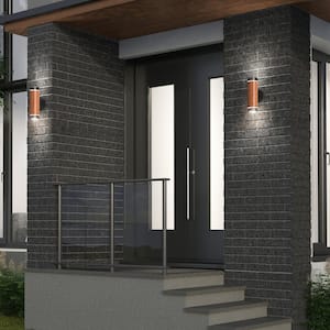 C7-L Black/Wood Modern 3 CCT Integrated LED Outdoor Hardwired Garage and Porch Light Cylinder Sconce