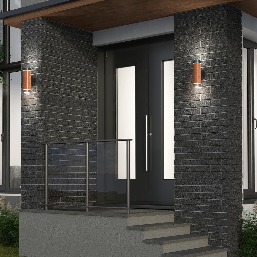 C7 L Black/Wood Modern 3 CCT Integrated LED Exterior Hardwired Garage and Porch-Light Cylinder Sconce price history on PriceWatchPro