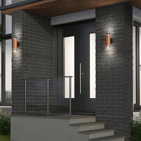 Artika C7 L Black/Wood Modern 3 CCT Integrated LED Exterior Hardwired Garage and Porch-Light Cylinder Sconce