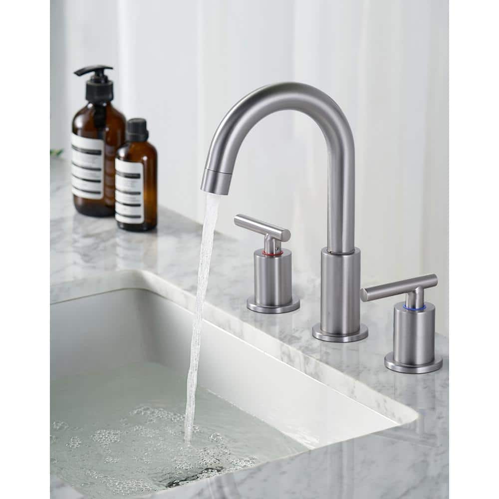 Brushed Nickel Double Handle High Arc Bathroom Faucet