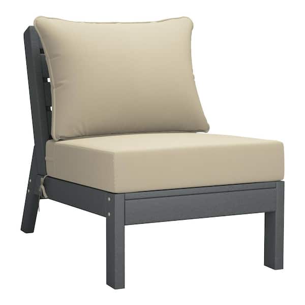 Westin Outdoor Birchwood Outdoor Patio Deep Seating HDPE Armless Lounge Chair in Grey with Beige Cushions