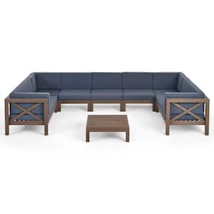 Brava Grey 8-Piece Acacia Wood Patio Conversation Sectional Seating Set with Dark Grey Cushions