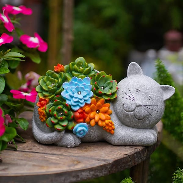 Garden Outdoor Cat Statue - Cat Resin with Solar Light Outdoor Decoration for Cat Lovers, Gifts for Housewarming