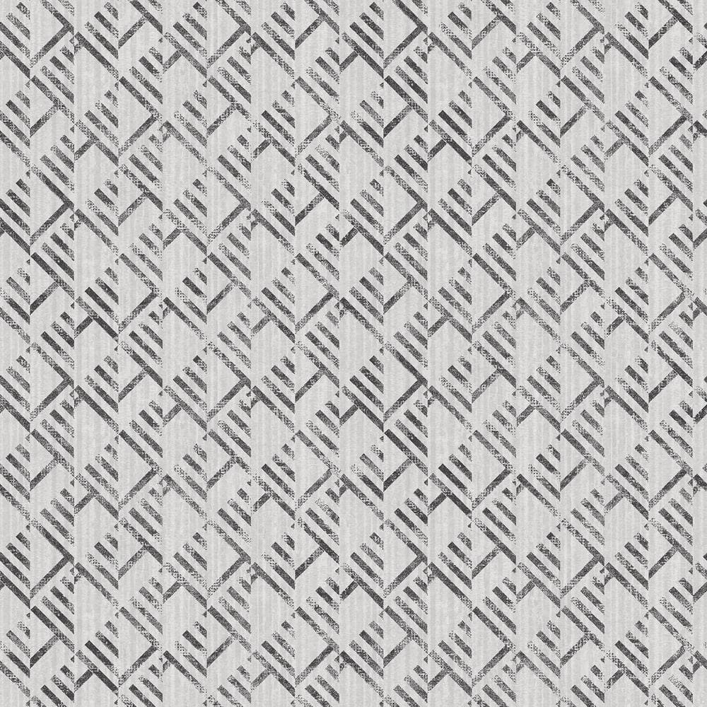 TexStyle Collection Black and Grey Geometric Block Flock Stripe Satin Finis