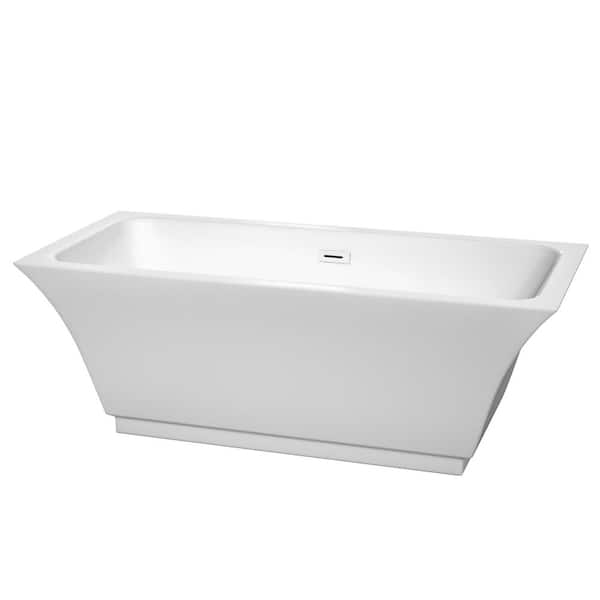 Wyndham Collection Galina 67 in. Acrylic Flatbottom Bathtub in White with Shiny White Trim