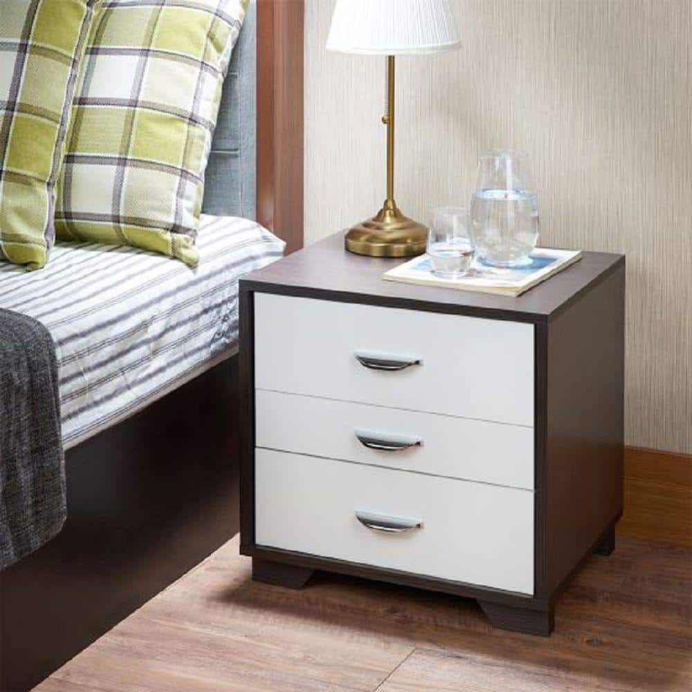19 in. H x 16 in. W x 20 in. D 3-Drawer White Nightstand Table in Espresso 