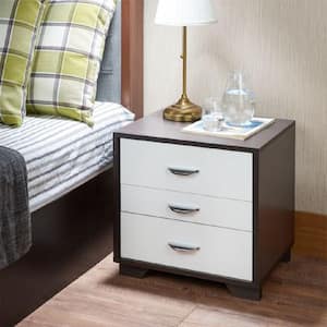 19 in. H x 16 in. W x 20 in. D 3-Drawer White Nightstand Table in Espresso Wooden Frame