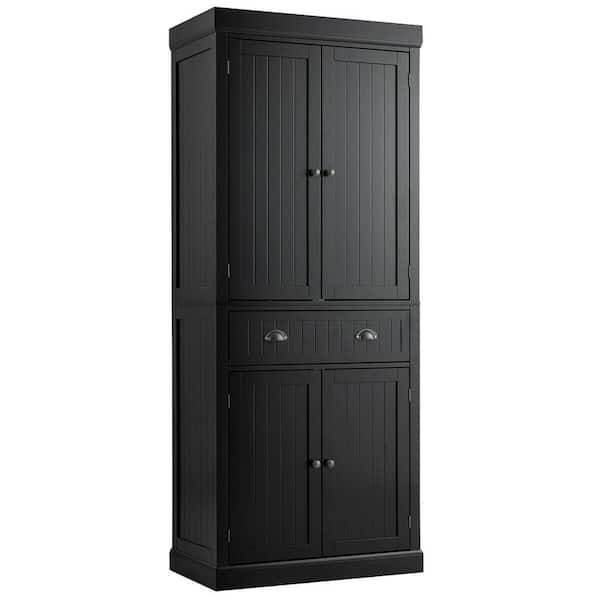 Gymax 30in Kitchen Cabinet Pantry Organizers Cupboard Freestanding w/Adjustable Shelves Black