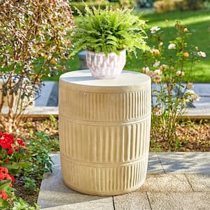 18.5 in. H Multi-Functional MGO White Textured Garden Stool or Outdoor Planter Stand or Accent Table