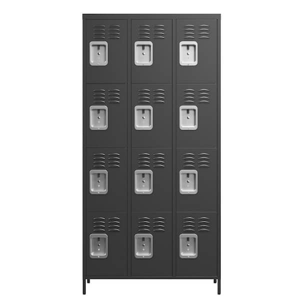 Tidoin 35.4 in. W x 72 in. H x 15.8 in. D Steel Storage Cabinet Locker in Black with 12 Doors