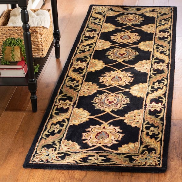 Heritage Black 2 ft. x 8 ft. Floral Geometric Border Runner Rug