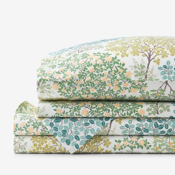The Company Store Company Cotton Trees In Bloom Green Multi Floral Cotton Percale Queen Sheet Set