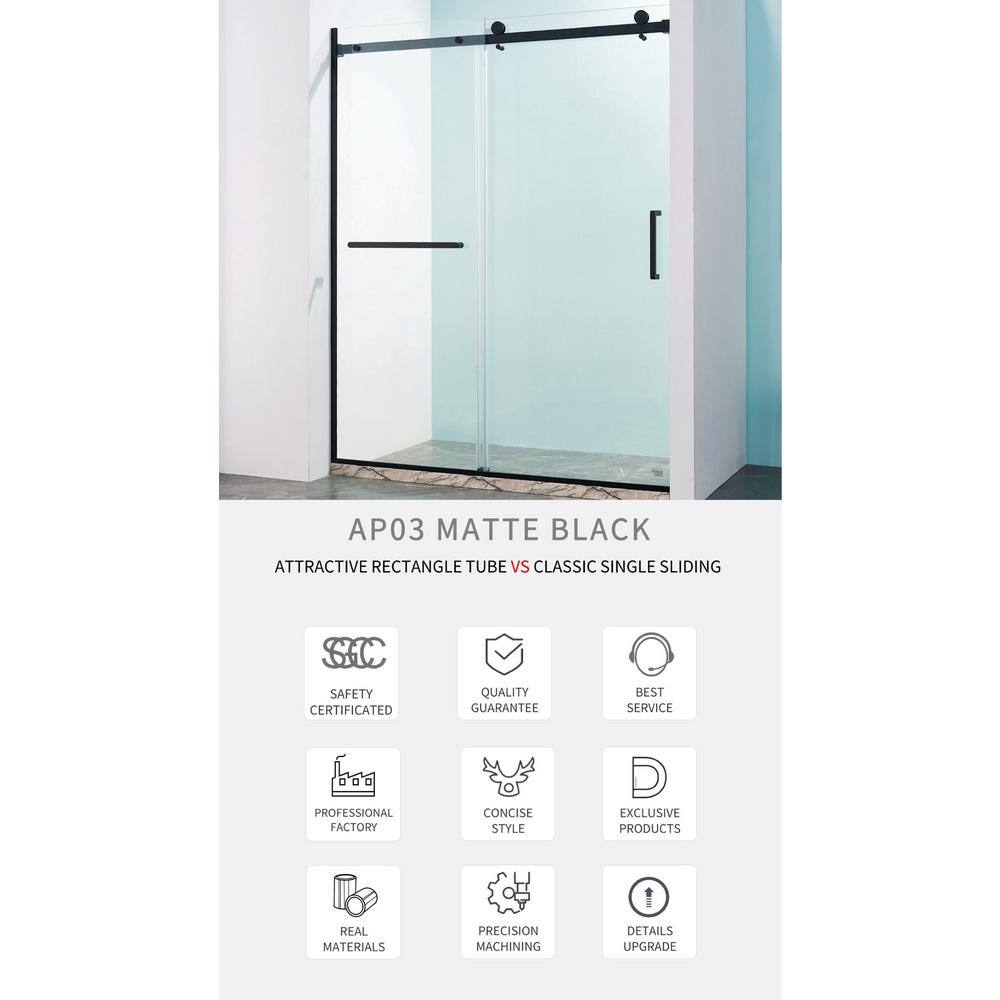 Matte Black Semi-Frameless Sliding Shower Door with Tempered Glass
