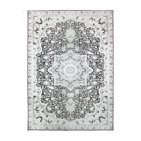 My Magic Carpet Parviz Grey Medallion Washable 5 ft. x 7 ft. Area Rug