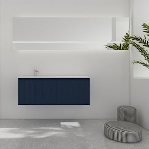 Contemporary 47.6 in. W x 18.2 in. D x 18.2 in. H Floating Bath Vanity in Navy Blue with White Resin Top