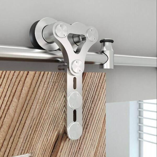 96 in. Stainless Steel Dual Wheel Strap Rolling Door Hardware Kit for Wood or Glass Door 96 in. Stainless Steel Dual Wheel Strap Rolling Door Hardware Kit for Wood or Glass Door
