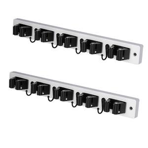 SANDTON GEWN LLC Wall Mounted Broom and Mop Holder with Hooks and Clamps, 2 Pack